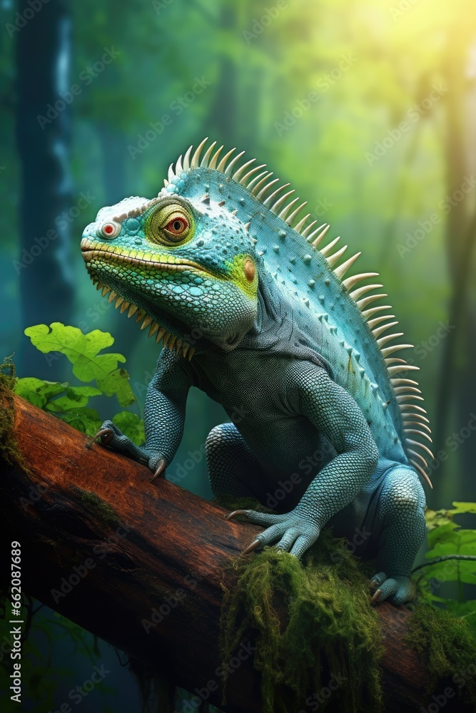 Fototapeta premium a colorful lizard perched on a tree branch