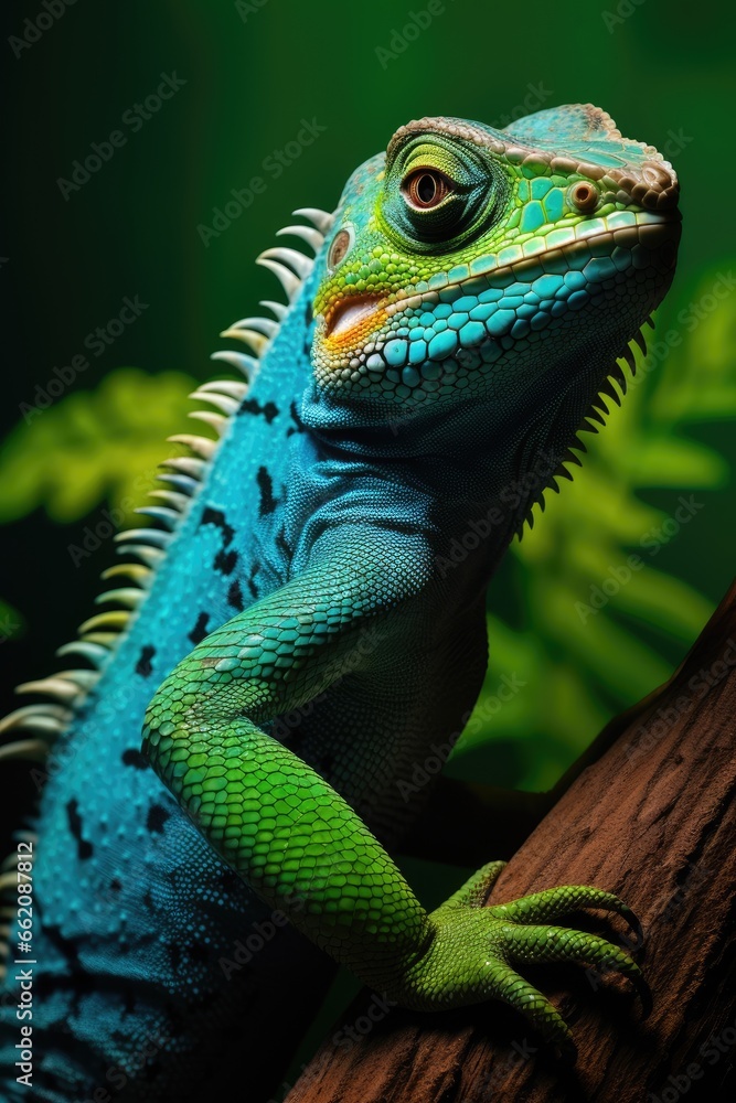 Fototapeta premium a colorful lizard perched on a tree branch
