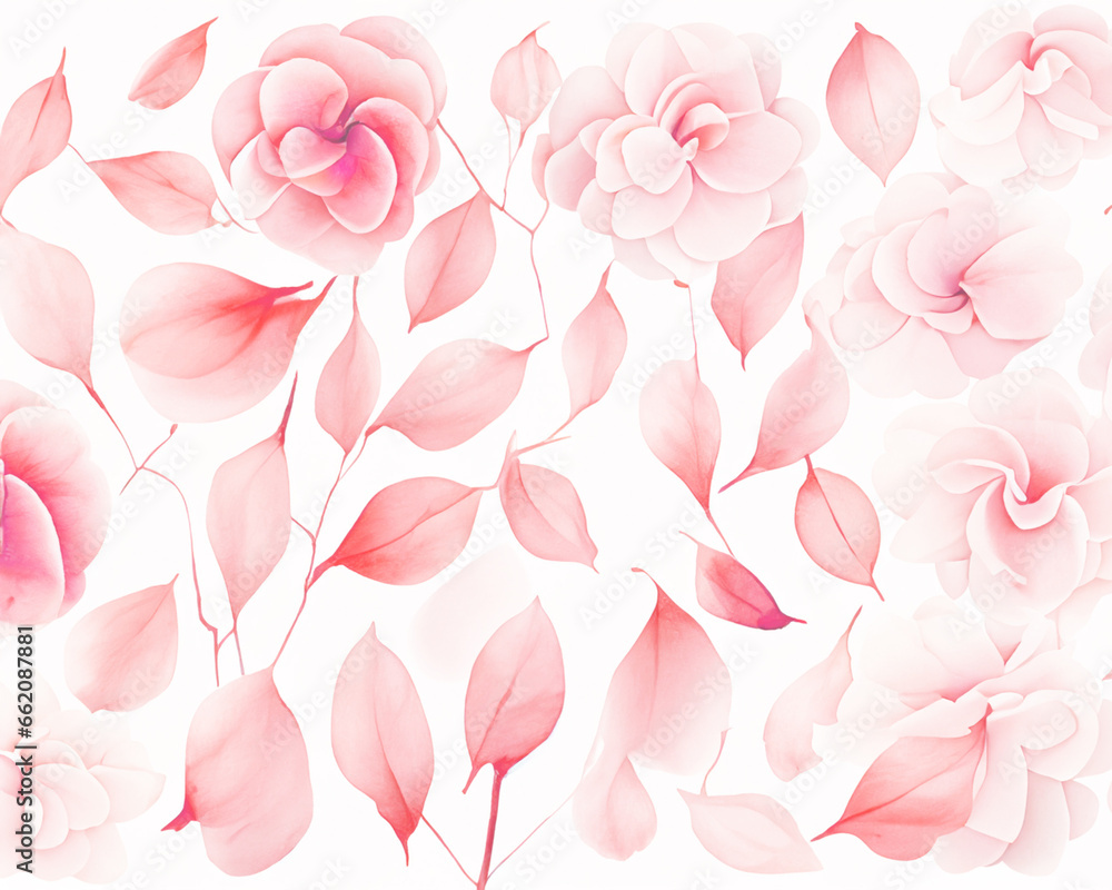 Fototapeta premium 水彩で描いたピンクの花びらのフレーム