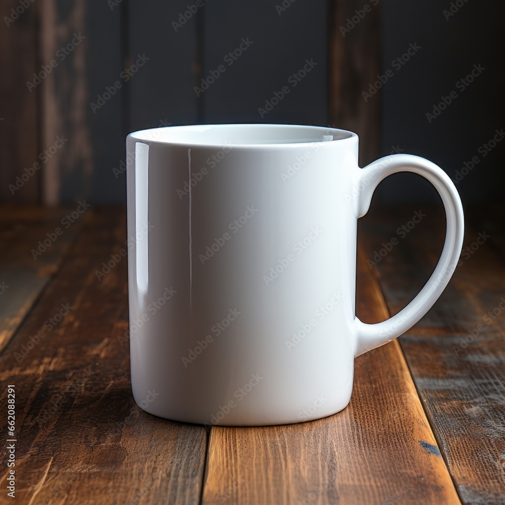 Fototapeta premium A white coffee mug sitting on a table. Generative AI. 