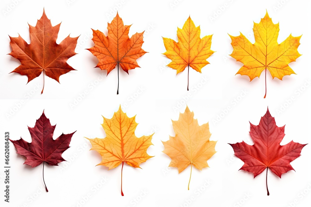 a group of autumn oak leaves of different colors isolated on white background a group of autumn oak leaves of different colors isolated on white background