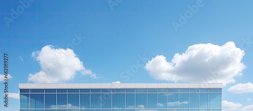 Serious office building with one cloud in clear sky