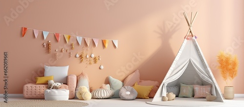 Scandinavian and boho AI render of a wall in a children s room