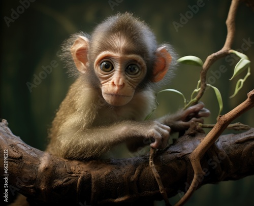 A playful monkey perched on a tree branch