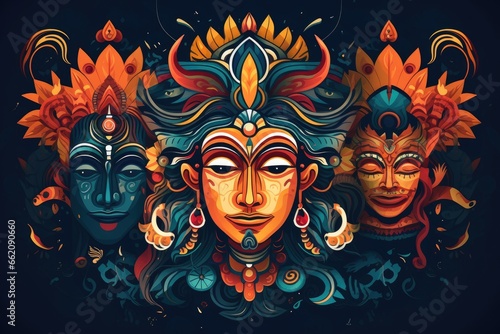 Indian mythology symbols and deities in abstract style Abstract background