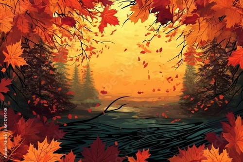 background with fall foliage and natural elements. Generative AI © Leilani