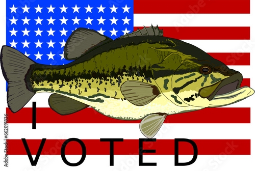 Largemouth Bass with American Flag and I Voted Write