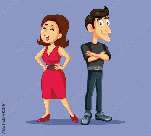 Happy Couple Standing Together Vector Cartoon Characters. Cheerful husband and wife feeling great in their marriage
