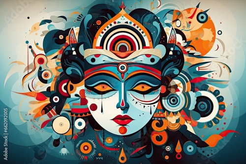 Indian mythology symbols and deities in abstract style Abstract background