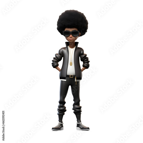3d cartoon man in clothes black trendy Fashionable confident in glamour fashion model, color sunglasses, Full body Standing posing idea concept design, isolated on white background