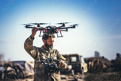 soldier reaches for a drone with bomp