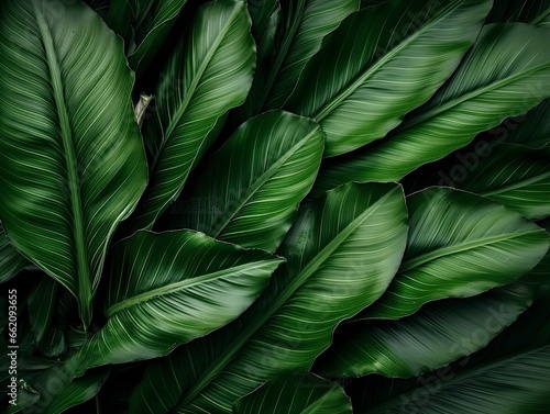 Abstract green leaf texture, nature background, tropical leaf, Generative AI