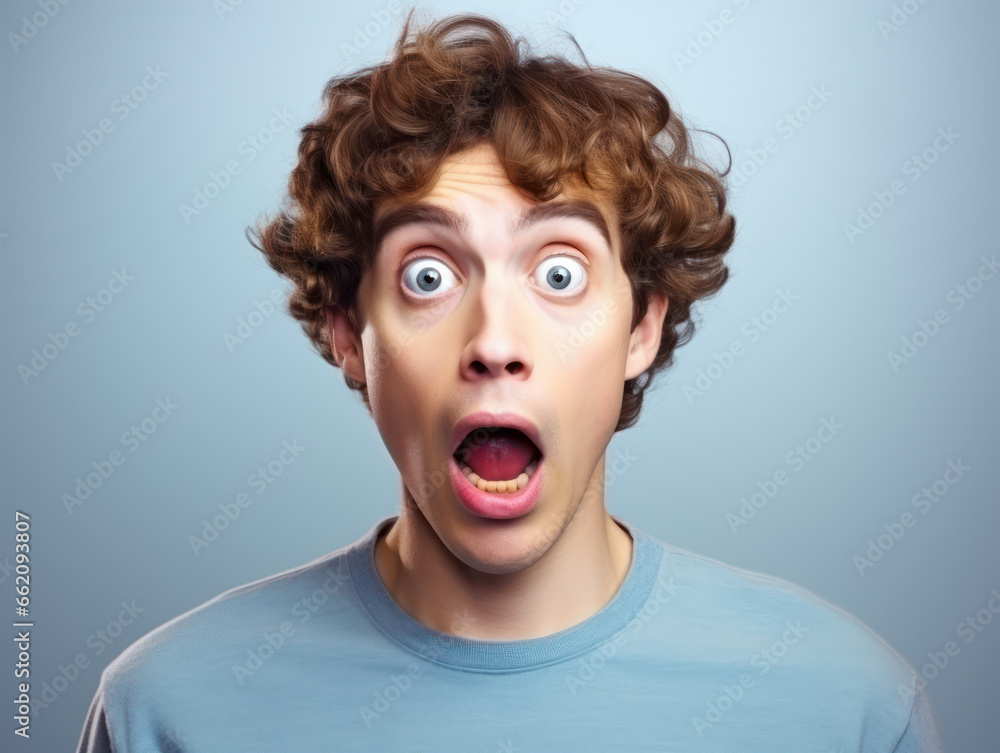 Man with shocked and surprised with open mouth isolated on gray background Man with shocked and surprised with open mouth isolated on gray background