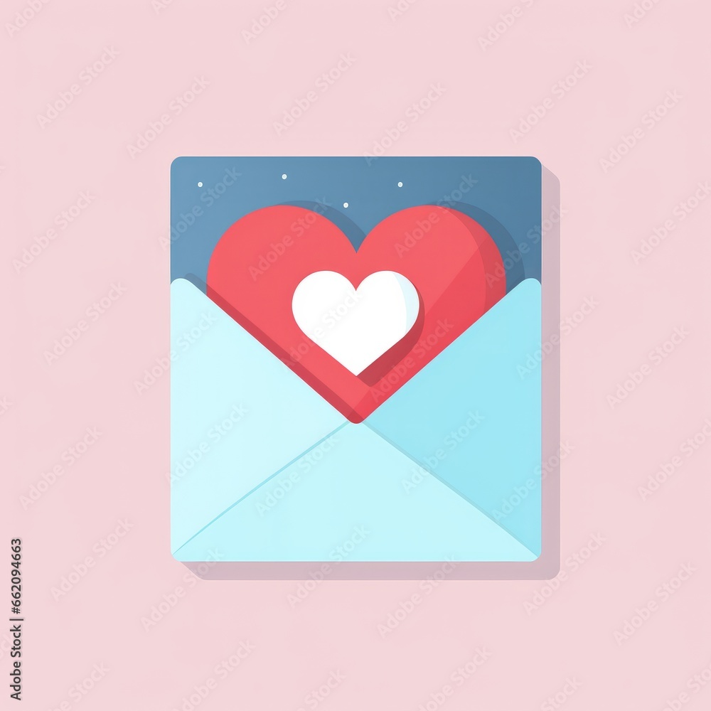 Graphic logo or icon of greeting card, envelope with the red heart, simple flat minimalism style Graphic logo or icon of greeting card, envelope with the red heart, simple flat minimalism style