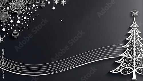 Modern line art style christmas background illustration with extra large copy space.