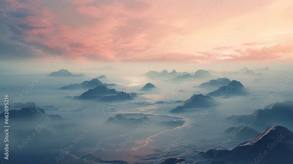 Epic landscape, mountain and hils, beautiful clouds and sky. Generative ai