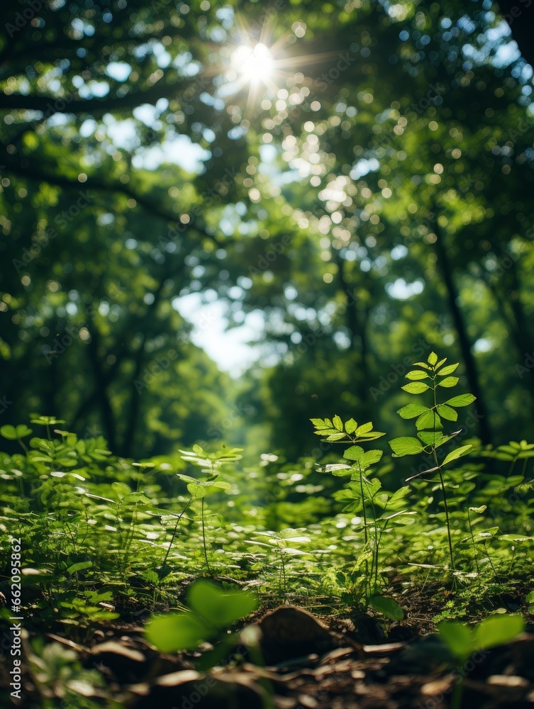 green forest trees with sun ray background, Generative AI green forest trees with sun ray background, Generative AI