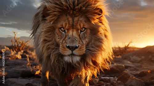 Lion portrait in the wild. Generative ai