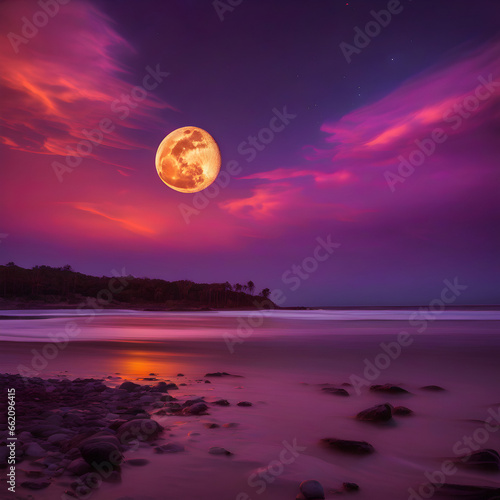 Orange and purple moon landscape 