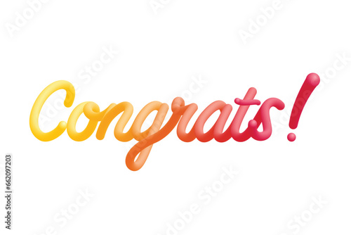 Colorful congratulations writing text, with a 3D balloon effect.