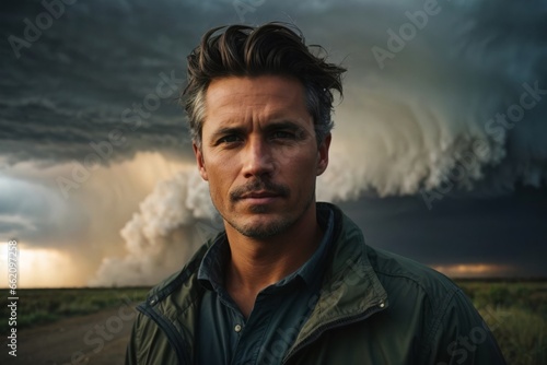 A man standing confidently in front of a Tsunami