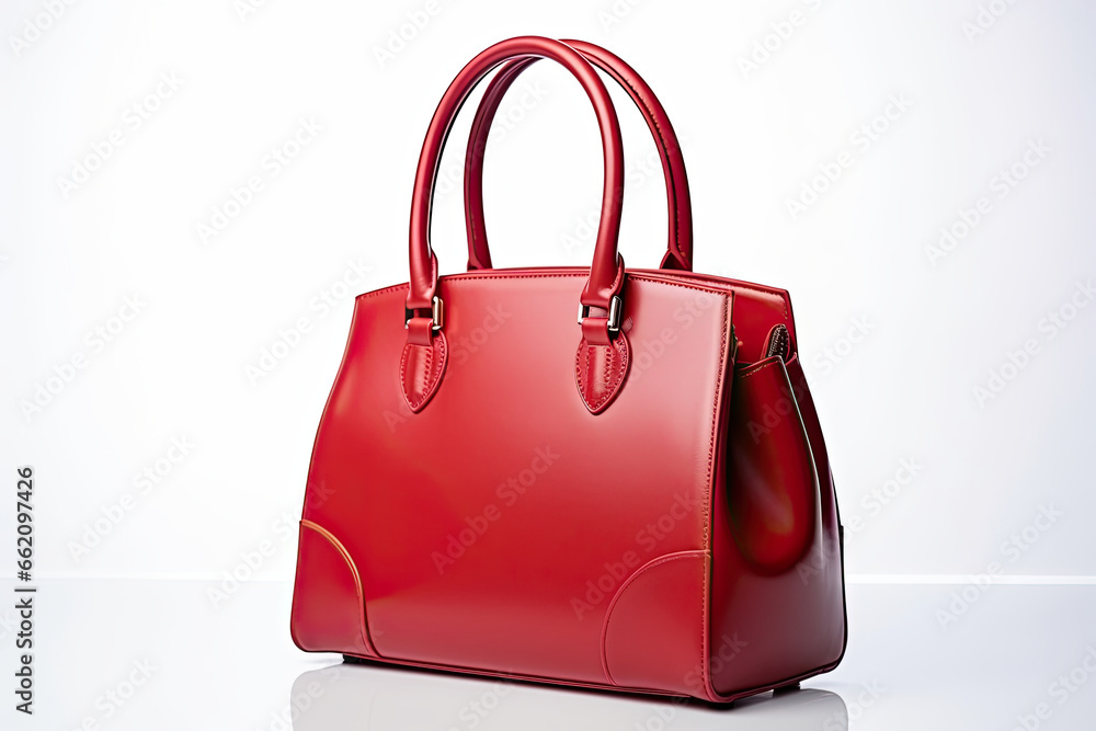Women leather red handbag on white background. Women leather red handbag on white background.