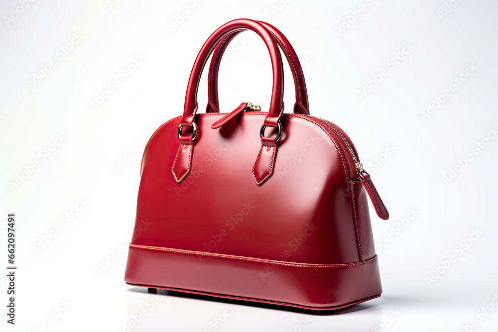 Women leather red handbag on white background. Women leather red handbag on white background.