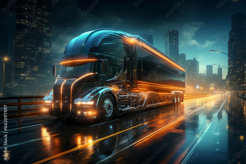 走行する大型トラック,Generative AI AI画像