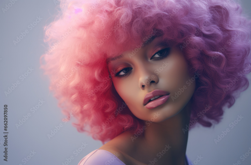 Portrait of a young African American woman with a wig