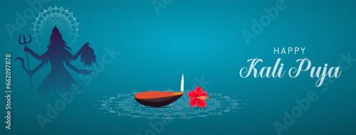 Indian festival. Happy Kali Chaudas, Goddess Kali Maa. on Diwali. Kali Pooja. background. Happy Kali puja. wishes banner Happy Kali Puja Text of India festival poster, story. banner.post.kali. puja.