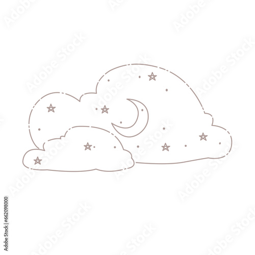 Cloudy Moon Line Art Illustration