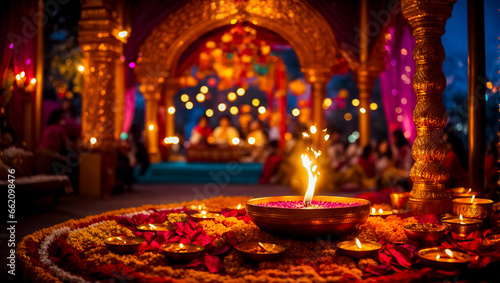 Festival of Lights Euphoria. Diwali Celebration Backdrop. Ai generated.
