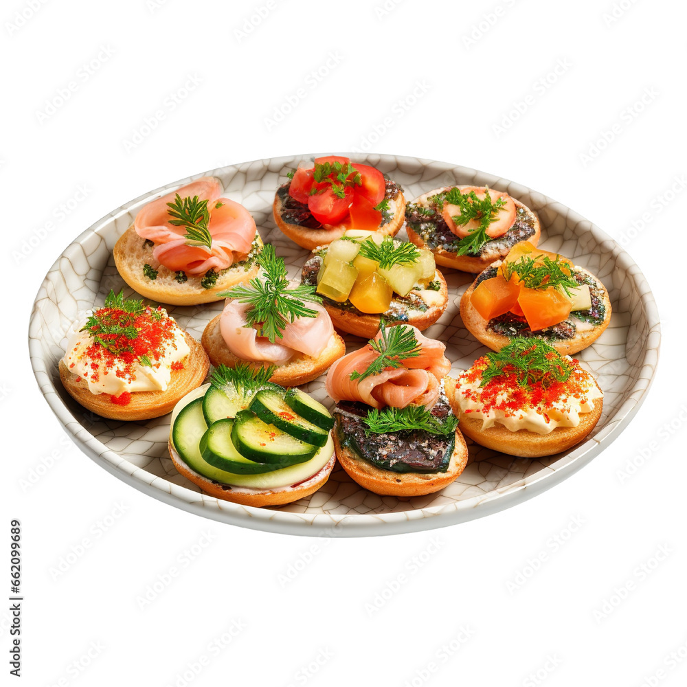 canapes on a plate on a white background isolated PNG canapes on a plate on a white background isolated PNG