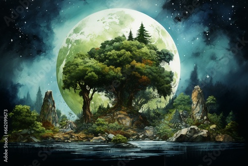 Watercolor painting depicting Earth's environment. Generative AI