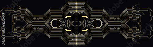Black and gold technology circuit diagram, vector illustration background
