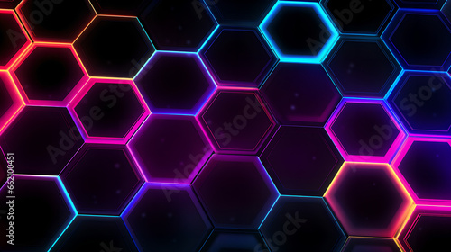 Irregular colored neon hexagon background  3d pattern  Generative AI