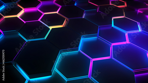 Heavy and stylish neon hexagon neon background, 3d pattern, Generative AI