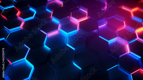 Stylish neon hexagon neon background with a sense of height, 3d pattern, Generative AI