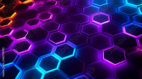 Neon hexagon neon background with different heights and waves of color  3d pattern  Generative AI