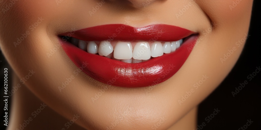 smiling mouth of a young woman with beautiful teeth on her lips, generative AI smiling mouth of a young woman with beautiful teeth on her lips, generative AI