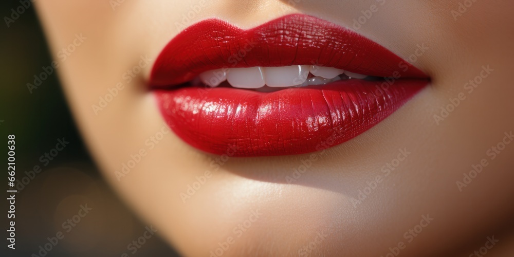 smiling mouth of a young woman with beautiful teeth on her lips, generative AI smiling mouth of a young woman with beautiful teeth on her lips, generative AI