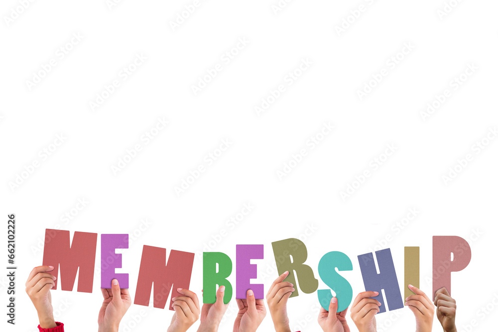 Digital png illustration of hands and membership text on transparent background Digital png illustration of hands and membership text on transparent background