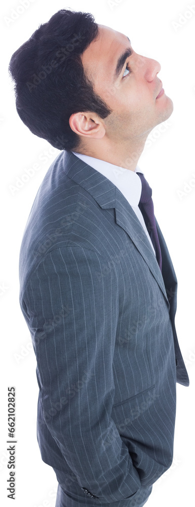 Digital png photo of biracial businessman looking up on transparent background Digital png photo of biracial businessman looking up on transparent background