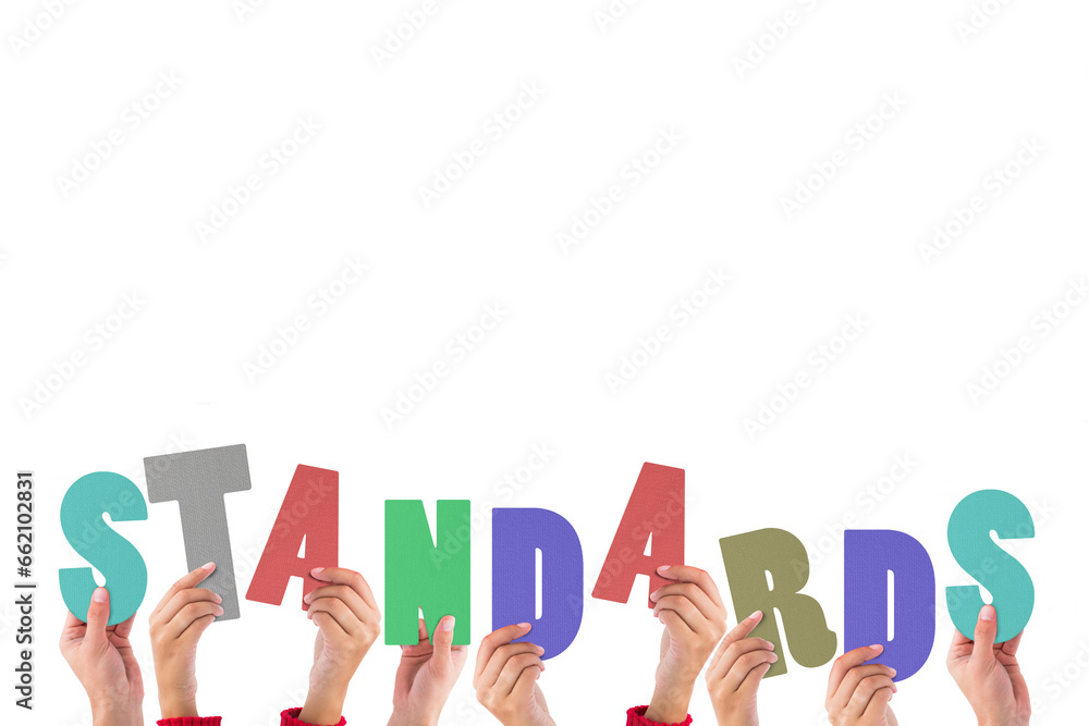 Digital png illustration of hands with standards text on transparent background Digital png illustration of hands with standards text on transparent background