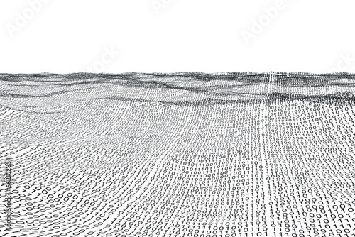 Digital png illustration of landscape with binary language on transparent background