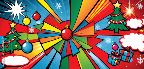 Colorful christmas comic style illustration. Vibrant colors. Bold outlines