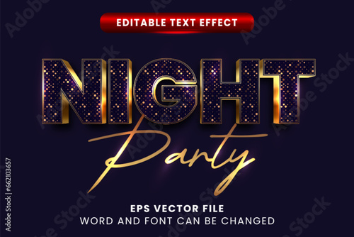 Night party glitter sparkling 3d editable vector text effect