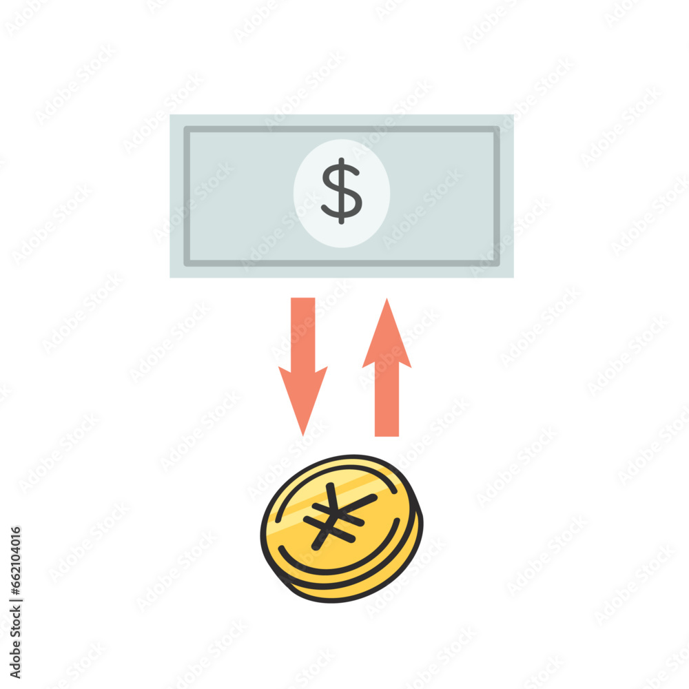 ドル紙幣と円硬貨 ドル紙幣と円硬貨