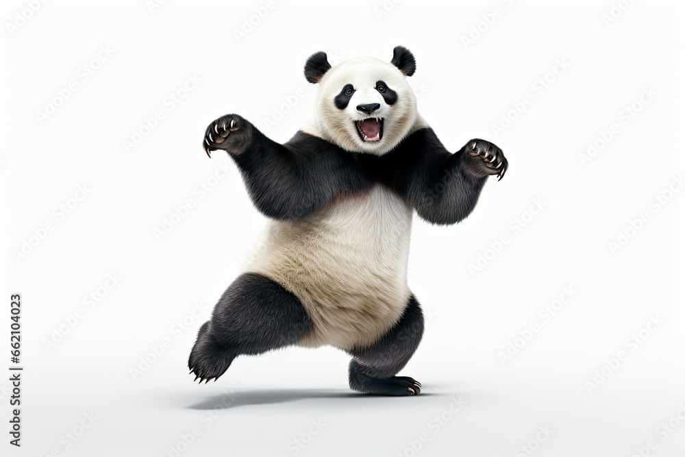 Obraz premium a black and white panda dancing isolated on white background