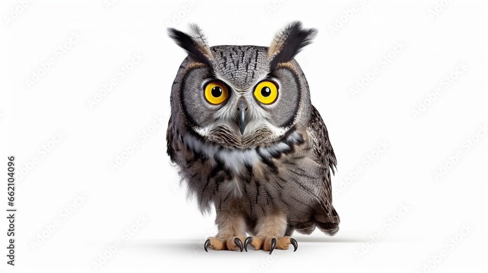 Naklejka premium an owl is sitting isolated on white background